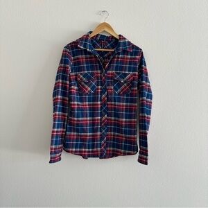 Kuhl Flannel Womens Medium Blue Red Button Down Shirt Long Sleeve